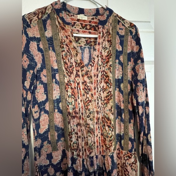 Anthropologie Blue and Brown Patterned Dress - Picture 4 of 6